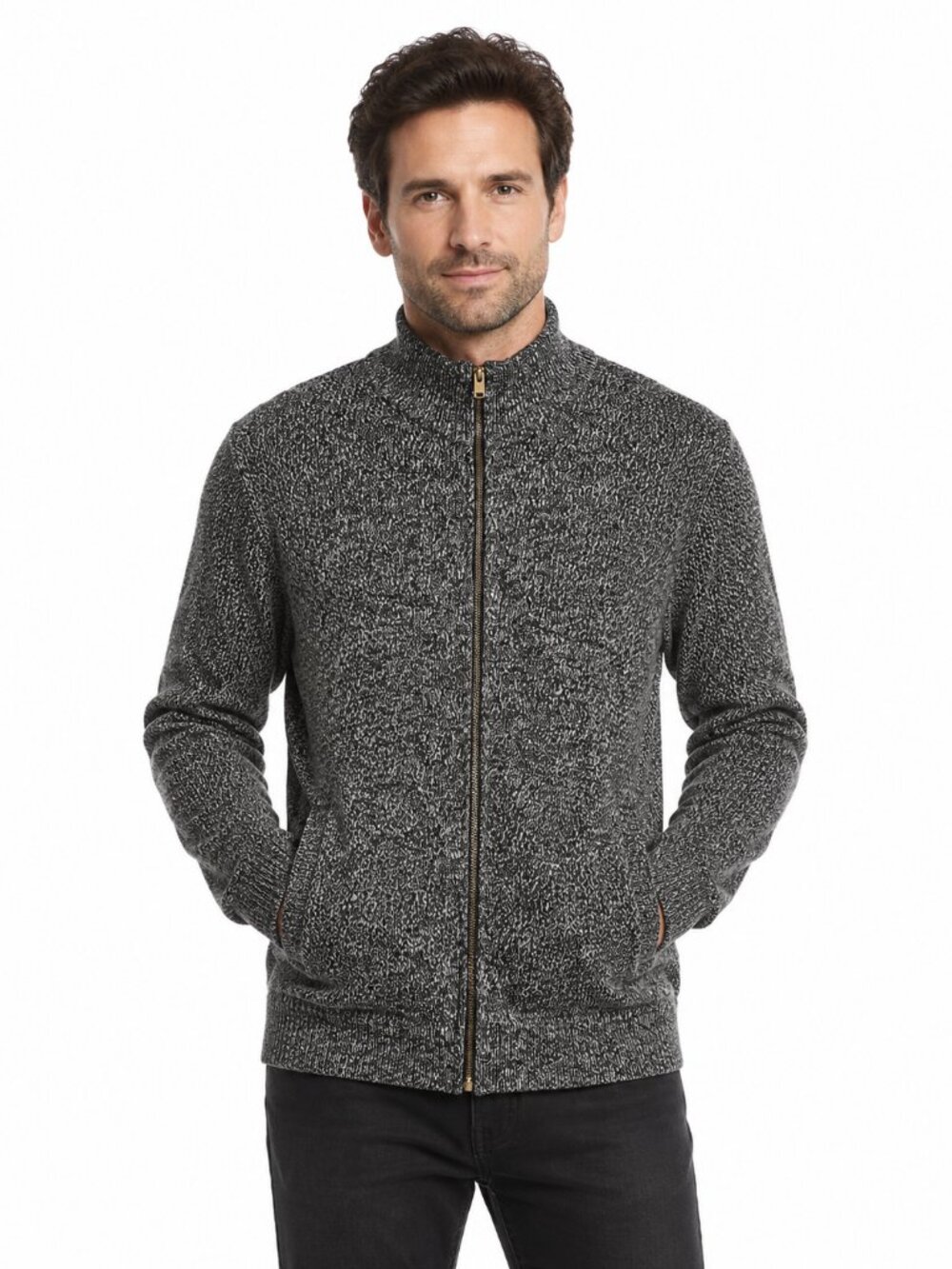 Selected Homme Black White Marled Organic Cotton Full Zip Cardigan XL